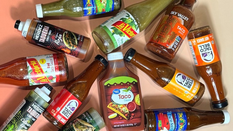 various bottles of taco sauce