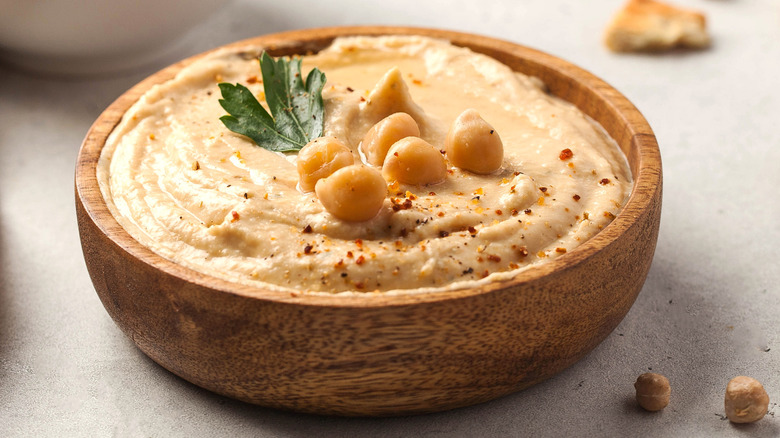 Bowl of hummus with chickpeas