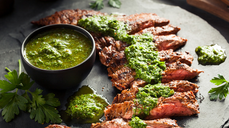 Grilled skirt steak with chimichurri