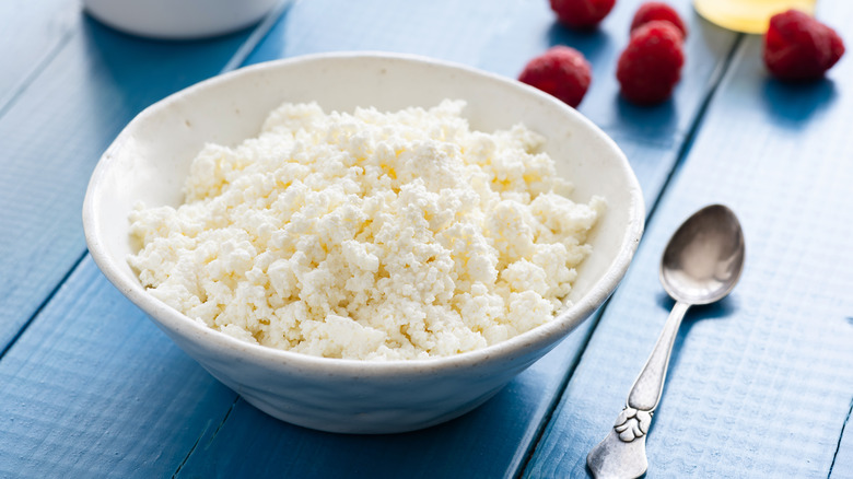 white bowl of cottage cheese