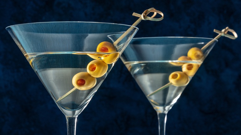close-up of dirty martinis