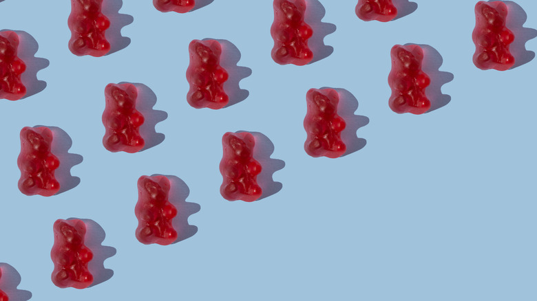 A lineup of red gummy bears