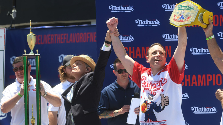 Joey Chestnut at nathan's hot dog eating contest
