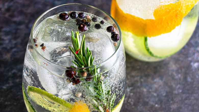 gin and tonic in rounded glass
