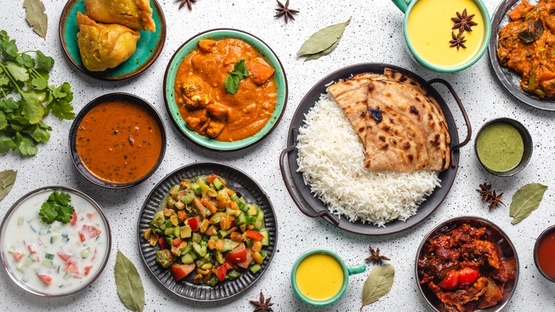 A variety of Indian dishes