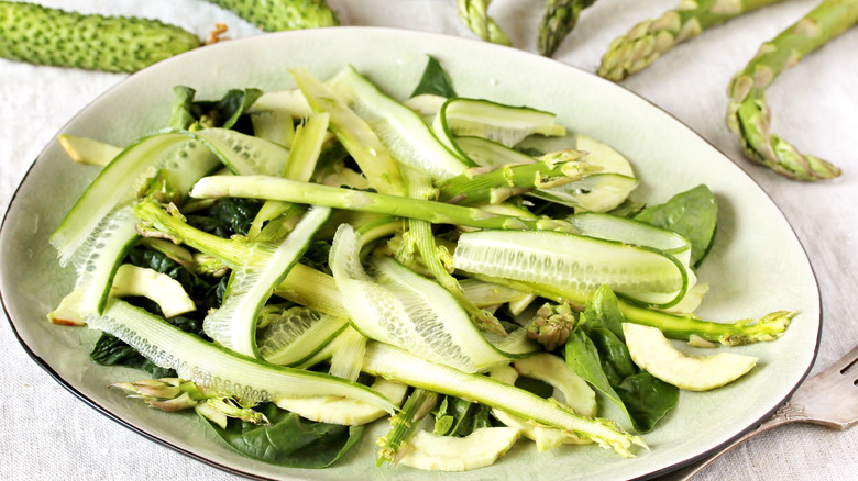 Shaved cucumber and asparagus