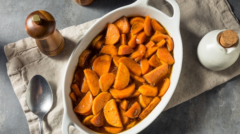 Candied yams in casserole dish