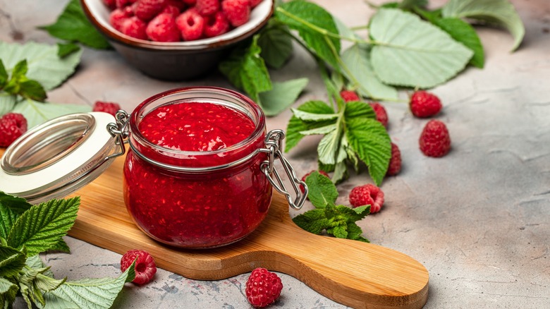 Raspberry jam and whole raspberries