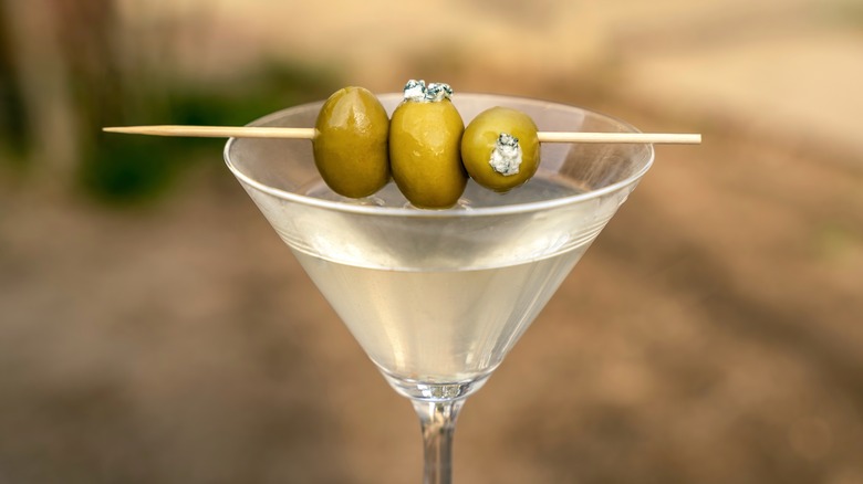 Martini with blue cheese stuffed olives