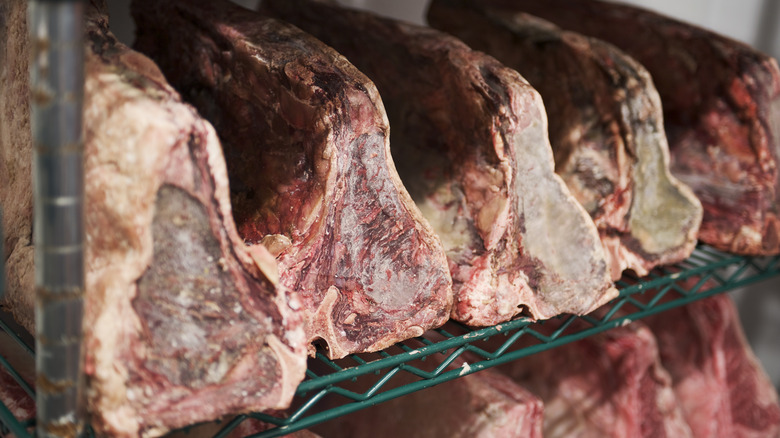 Dry aged beef in storage
