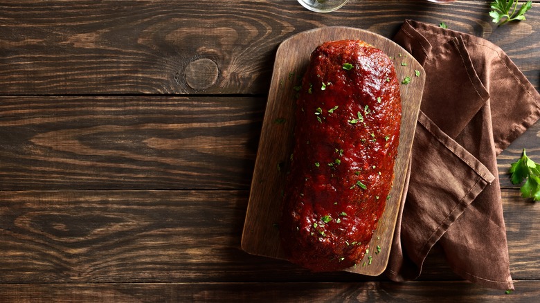 Meatloaf from the top on a cutting board