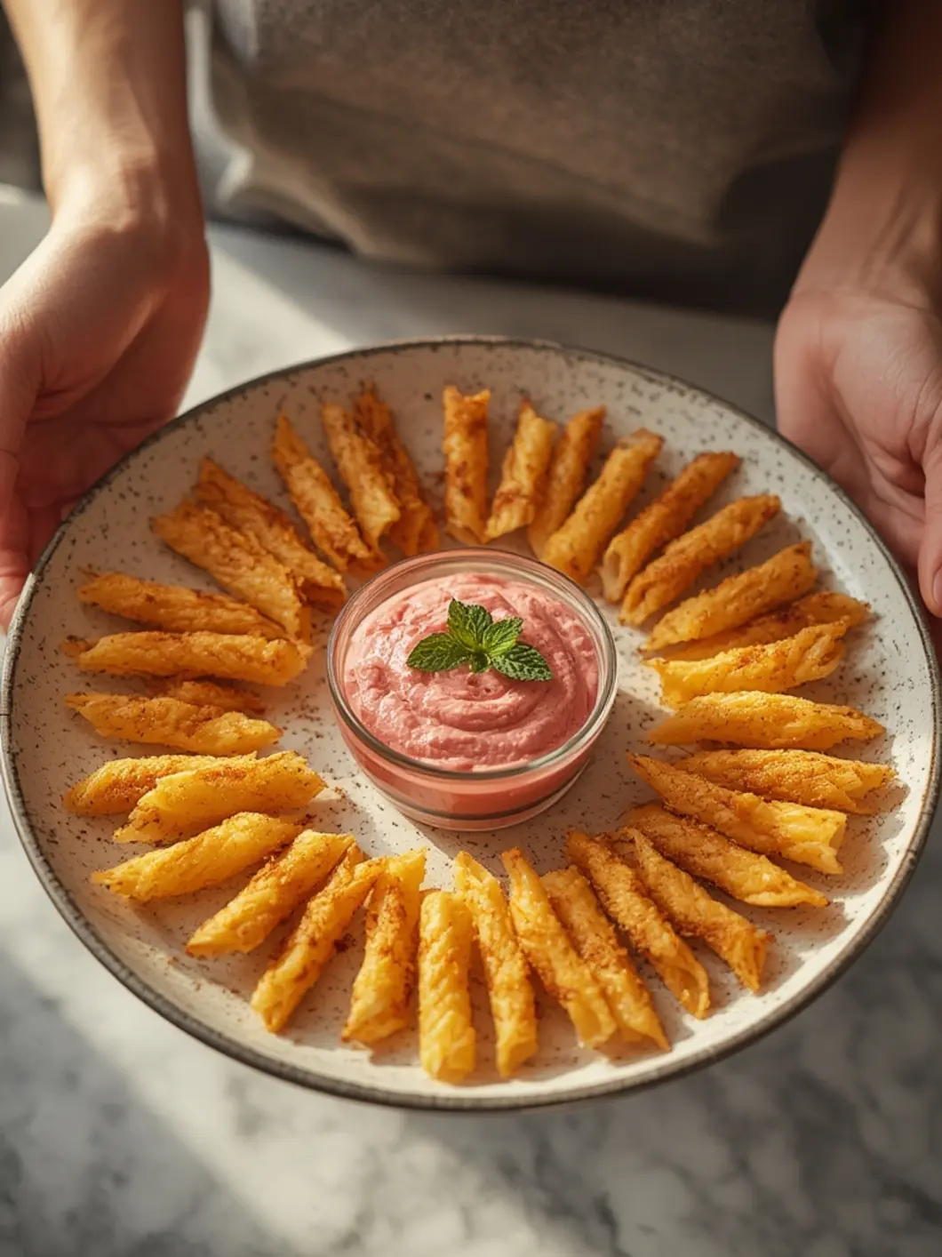 Air Fryer Pasta Chips with Strawberry Dip 2