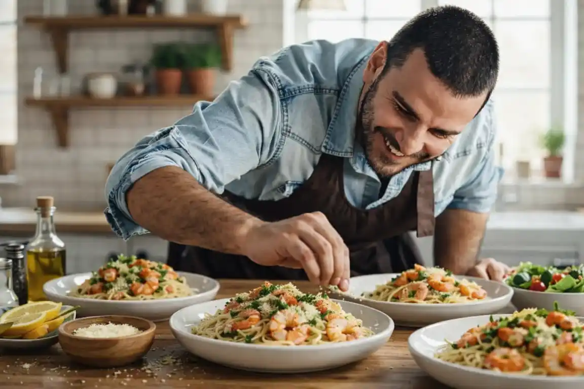 David Rivera preparing bruschetta appetizer home cooking