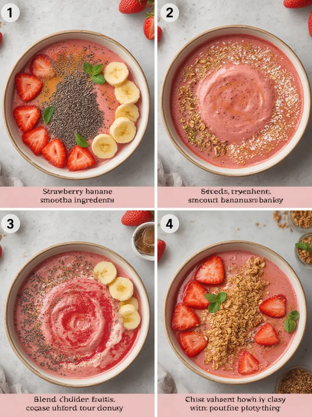Easy way to make Strawberry Banana Smoothie Bowl in 15 minutes 2 Ingredients for a Strawberry Banana Smoothie Bowl laid out on a counter