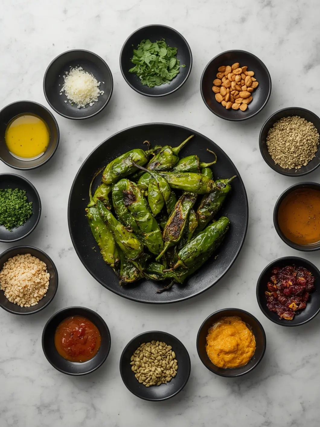 blistered shishito peppers with yuzu variations