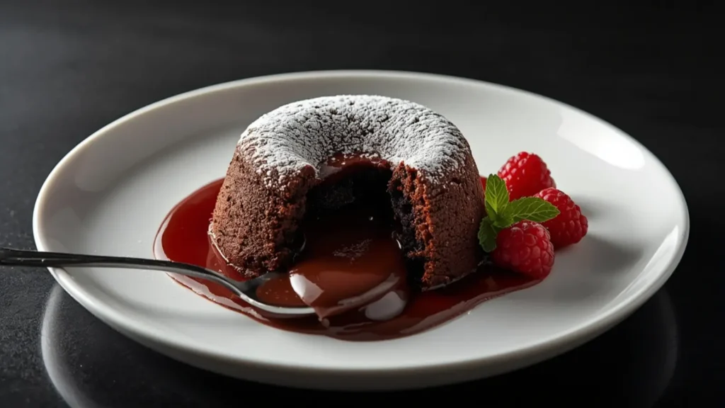 Chocolate Lava Cake: Healthy Rich Chocolate Lava Cake with a molten center on a plate for Desserts & Sweets.