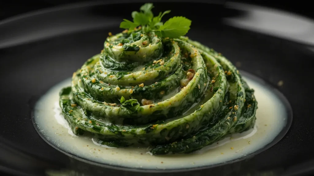 Creamed Spinach: Close up of creamy homemade creamed spinach in a white bowl.