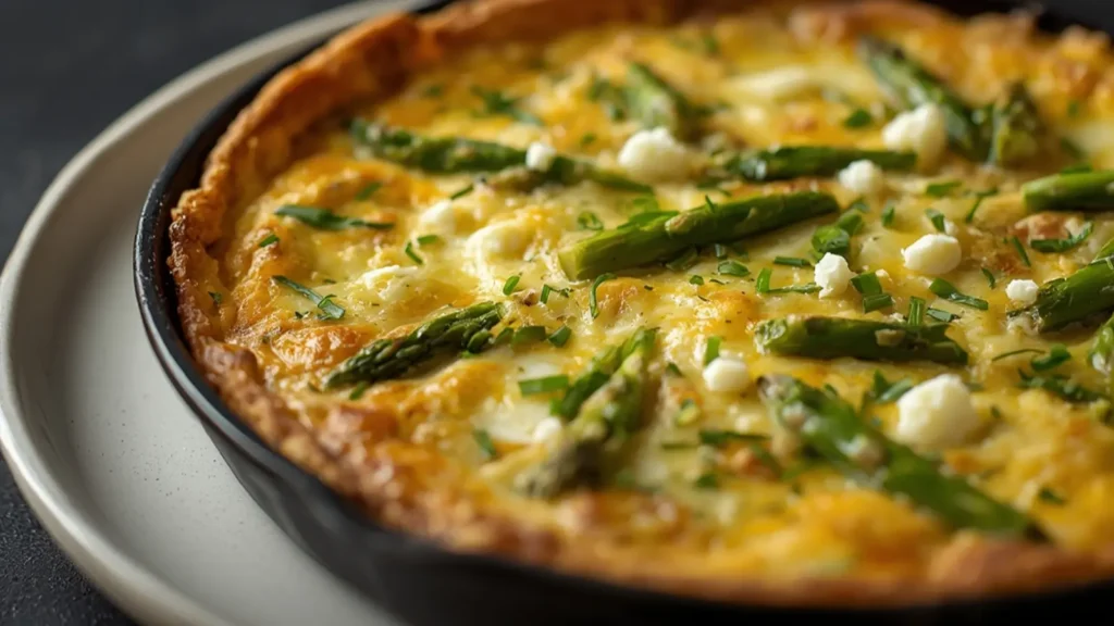 Frittata with Asparagus: Fluffy golden frittata with asparagus baked in a skillet for a healthy breakfast.