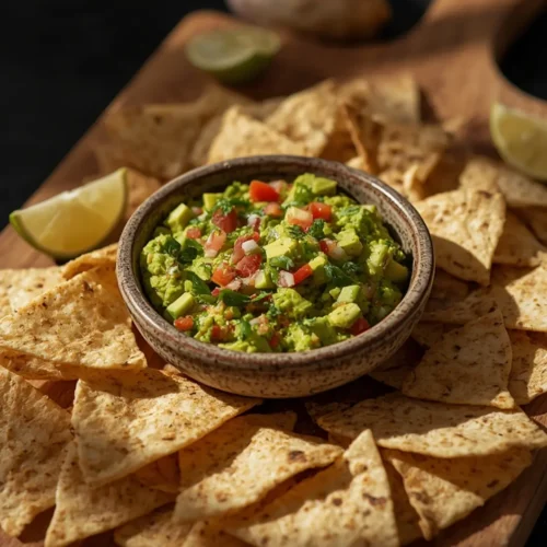 Creamy Avocado Guacamole & Crispy Tortilla Chips (No-Cook Party Appetizer) 6 guacamole and chips