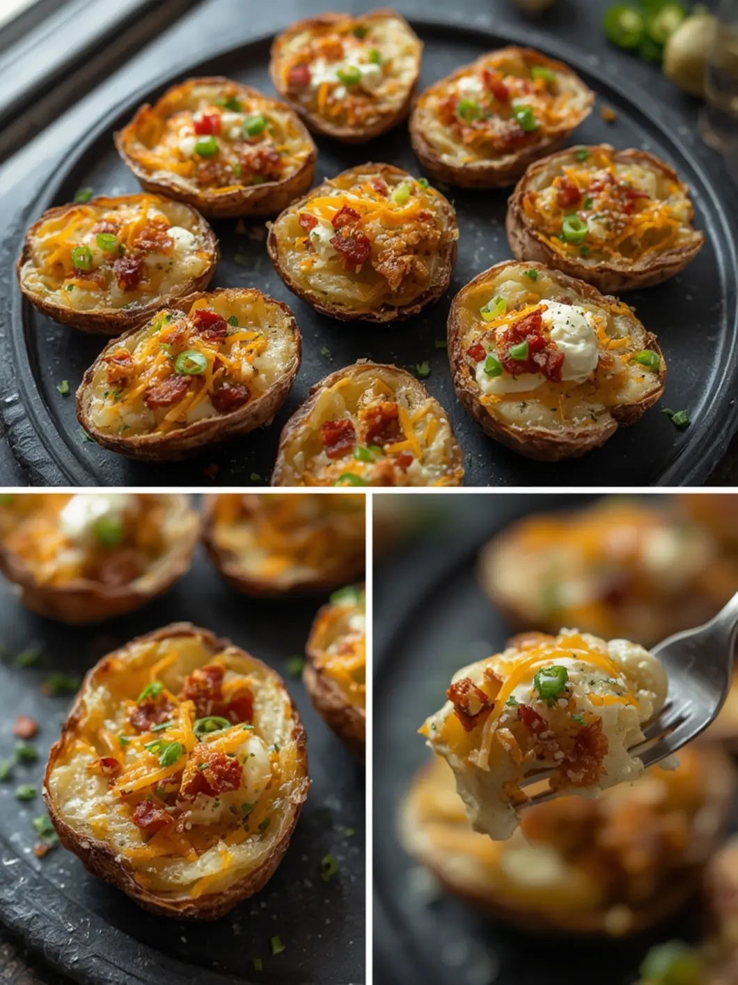 Crispy Loaded Potato Skins Recipe - Easy Appetizers & Party Food 3 loaded potato skins 1
