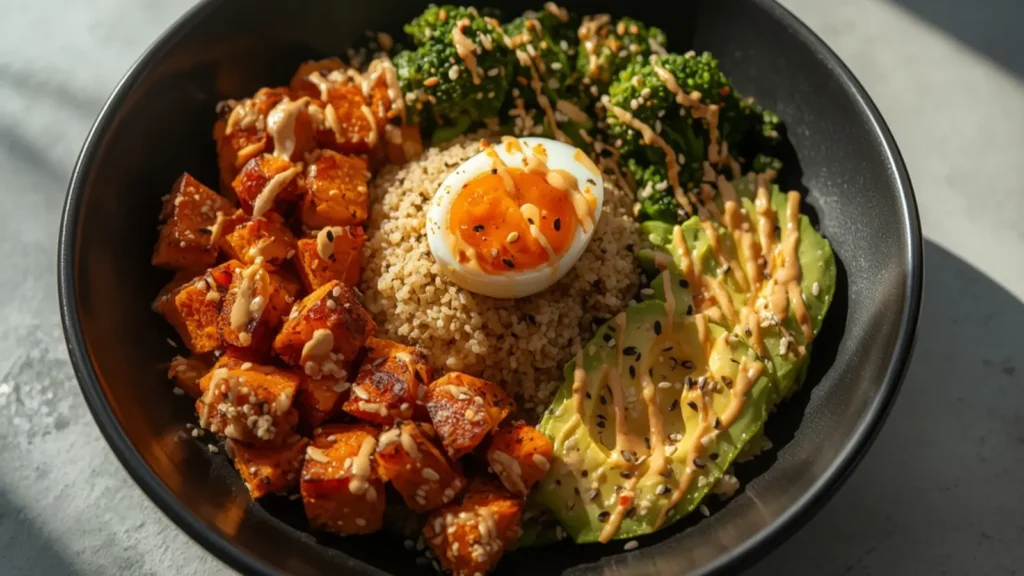 Sweet Potato Buddha Bowl: Delicious and crispy Sweet Potato Buddha Bowl with avocado and tahini dressing, a perfect Healthy & Vegetarian meal.