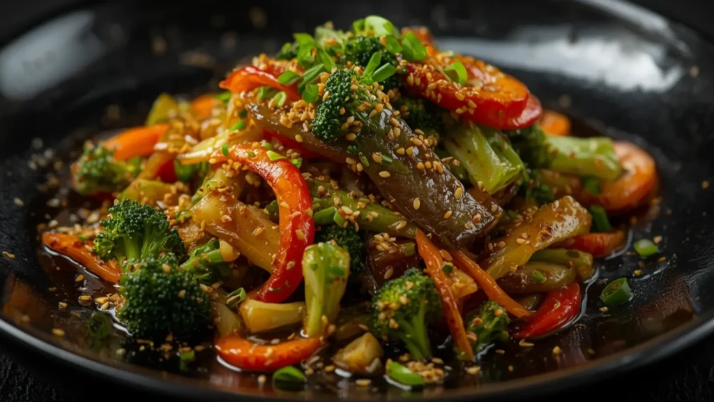 Vegetable Stir Fry: Healthy Vegetable Stir Fry with colorful crisp vegetables in a wok