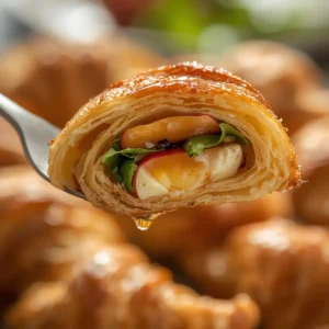 apple-goat-cheese-croissant-sandwich: Golden croissant with creamy goat cheese, crisp red apple slices, and a drizzle of honey for an apple goat cheese croissant sandwich.