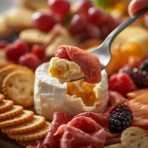 : Stunning charcuterie board with mixed cheeses, cured meats, and fresh fruits for easy party ideas.