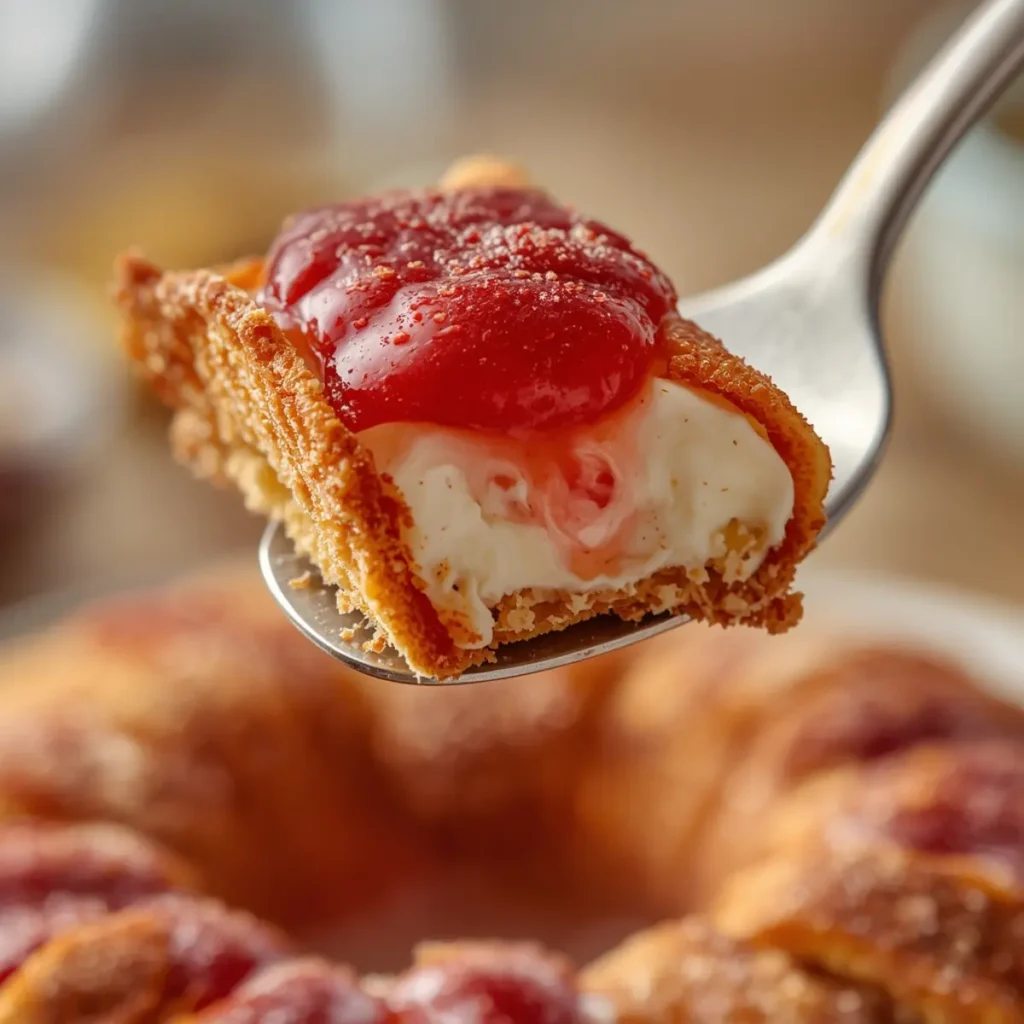 : Crispy cinnamon sugar dessert tacos with creamy cheesecake and bright strawberry topping for a fun sweet treat.