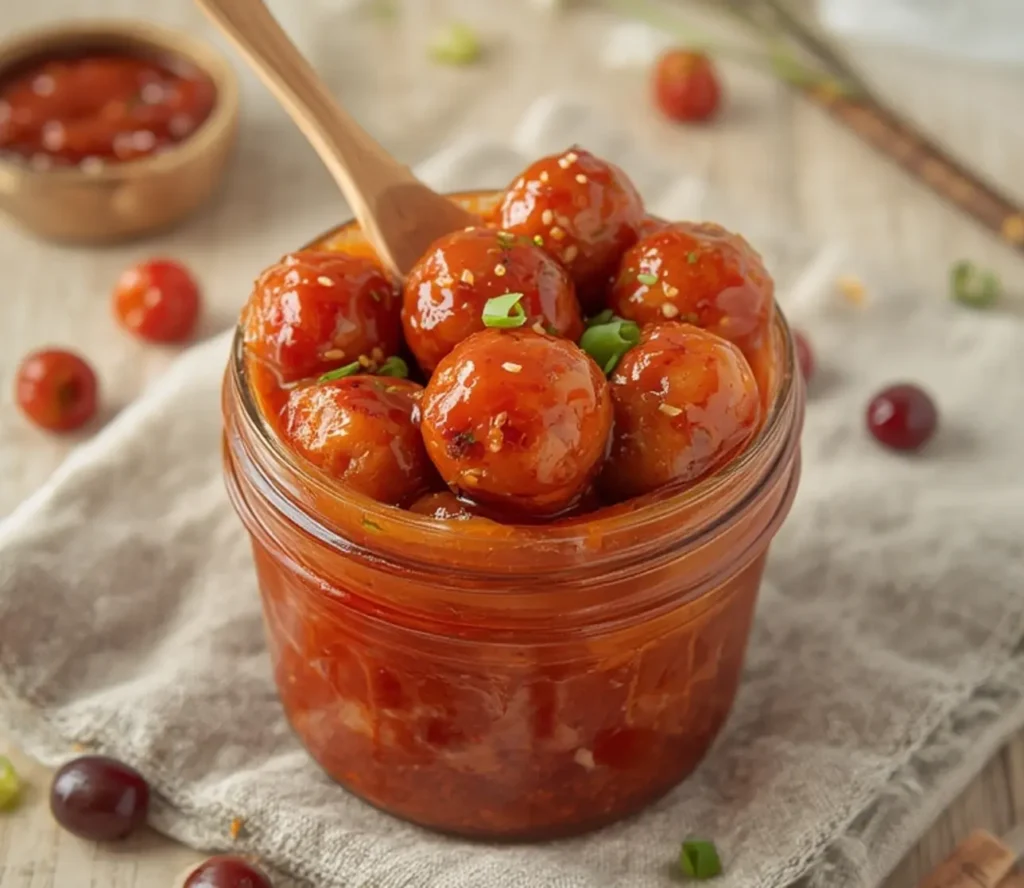 honey sriracha glazed meatballs: honey sriracha glazed meatballs: Sticky honey sriracha glazed turkey meatballs in a skillet