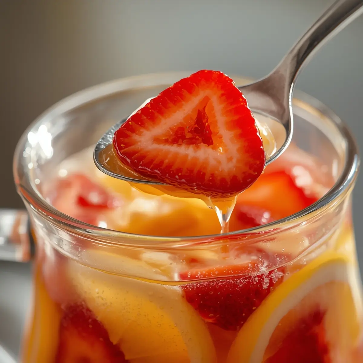 limoncello-sangria: Limoncello Sangria in a pitcher with fresh strawberries and lemon slices, vibrant yellow color and glossy finish.