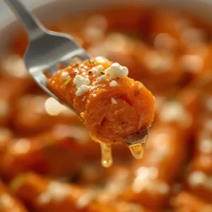 pin: Crispy honey roasted carrots with feta and dill on a baking sheet, showing caramelized edges and fresh herbs.