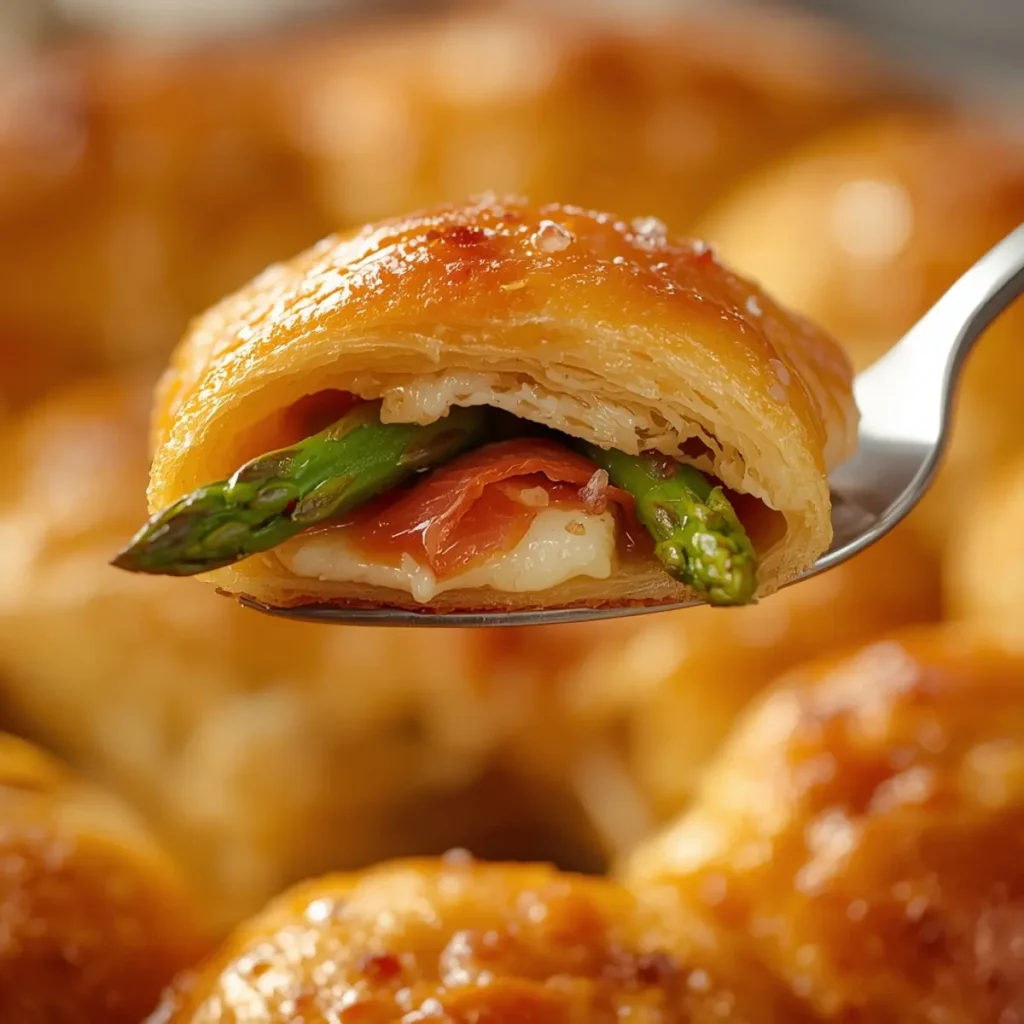 prosciutto-asparagus-puff-pastry-bundles: Prosciutto asparagus puff pastry bundles with golden flaky layers and green asparagus spears.
