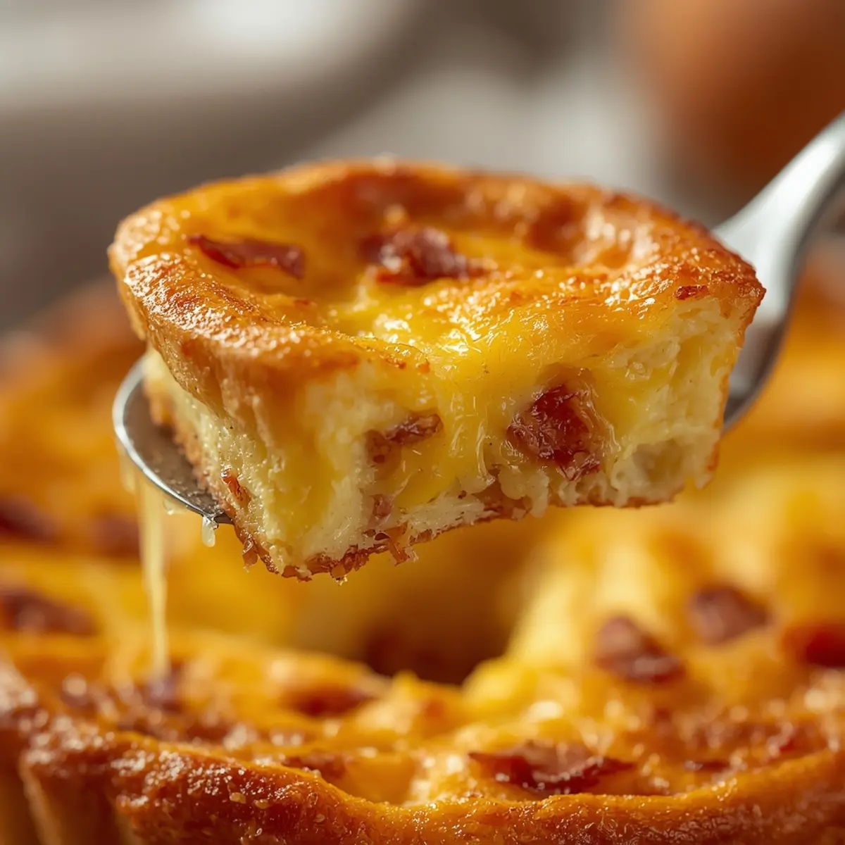 quiche: Sliced easy breakfast quiche with golden crust and creamy egg filling, perfect for brunch.