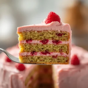 Raspberry Pistachio Cake Recipe | Easter Cake Ideas 6 raspberry pistachio cake recipe easter: Raspberry pistachio cake recipe with green layer, red jam filling, and pink buttercream frosting, perfect for Easter desserts and sweets.