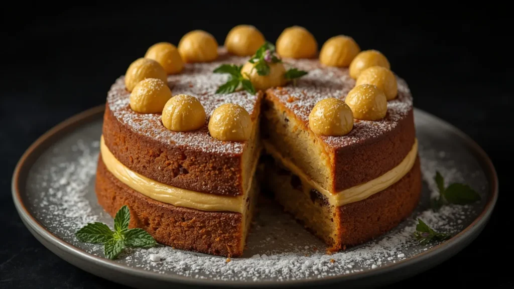 Simnel Cake: Golden Simnel Cake with almond paste layers for Holiday & Seasonal baking
