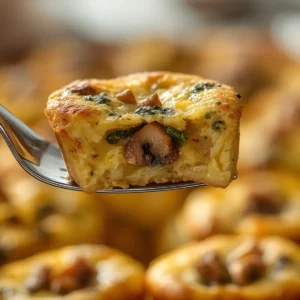 Easy Spinach And Mushroom Quiche Muffins 5 spinach-mushroom-quiche-muffins: Freshly baked spinach and mushroom quiche muffins in a tin, golden brown and fluffy with visible vegetable pieces.
