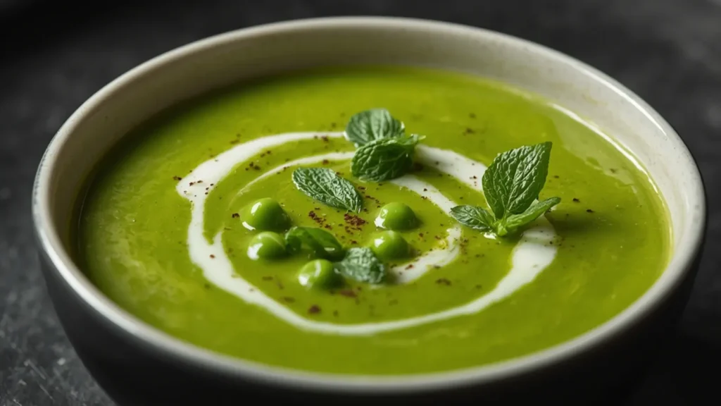 Spring Pea Soup: Creamy green Spring Pea Soup in a bowl with mint garnish, perfect for Holiday & Seasonal meals.