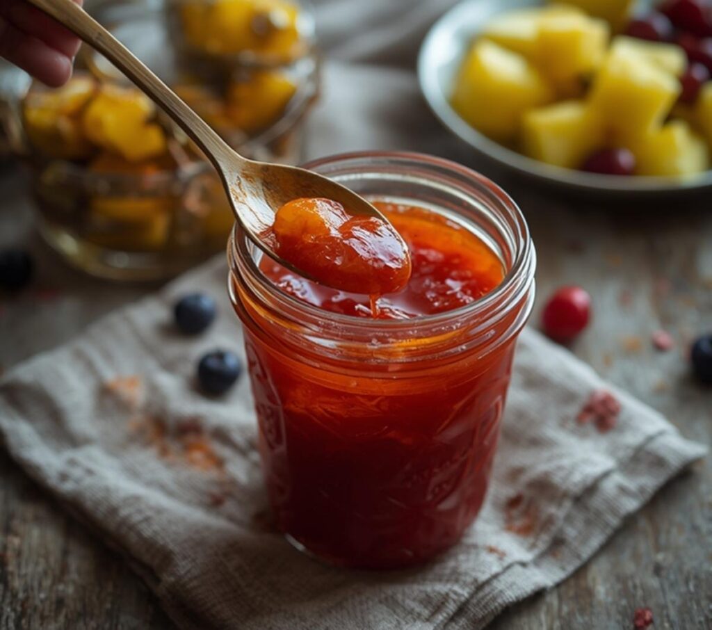 A glossy bowl of easy homemade sweet and sour sauce, perfect for dipping egg rolls and chicken nuggets.