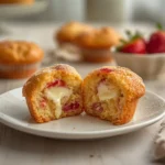 strawberry cream cheese muffins: : Strawberry cream cheese muffins with a golden top and creamy filling