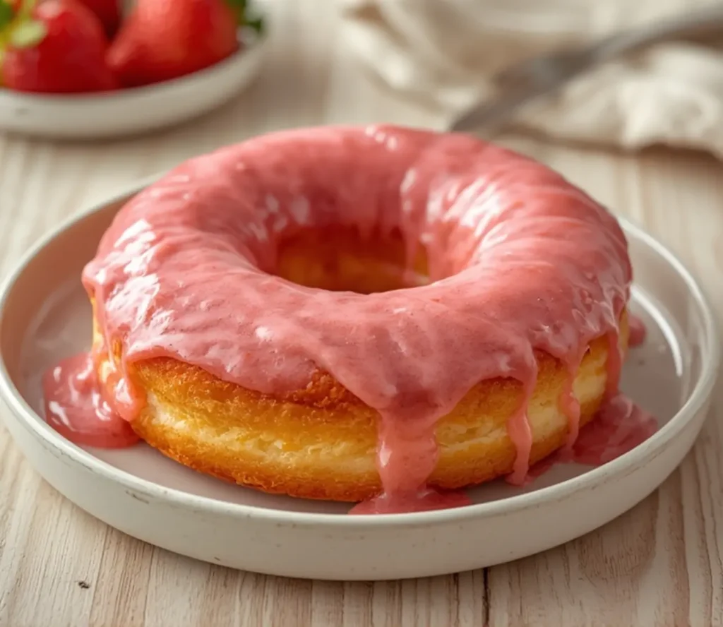 strawberry milk bread donuts: : Homemade strawberry milk-bread donuts with vibrant pink glaze on a wire rack.