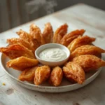 bite-sized blooming onions: : Golden crispy bite-sized blooming onions with creamy dipping sauce