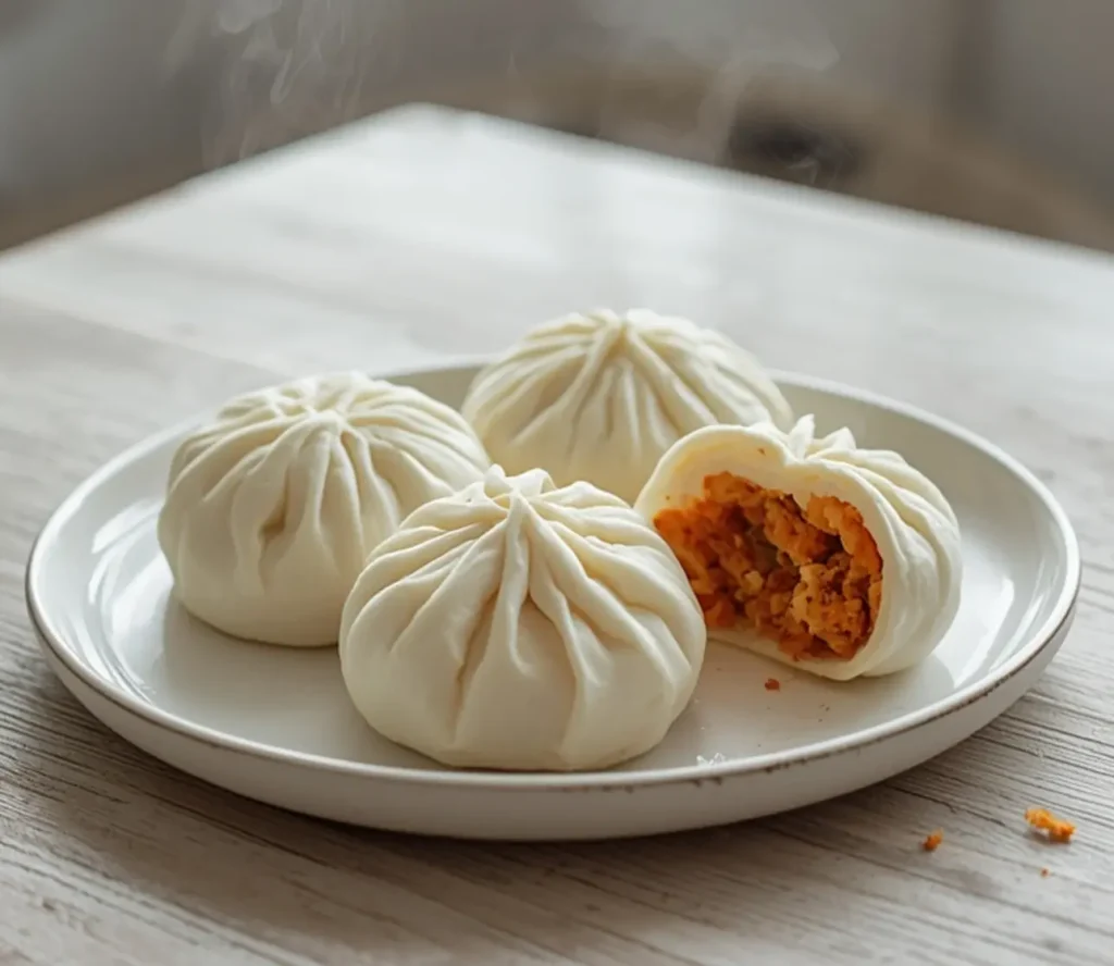 quick and easy bao buns: : Quick and easy bao buns steamed and ready to eat with fillings.