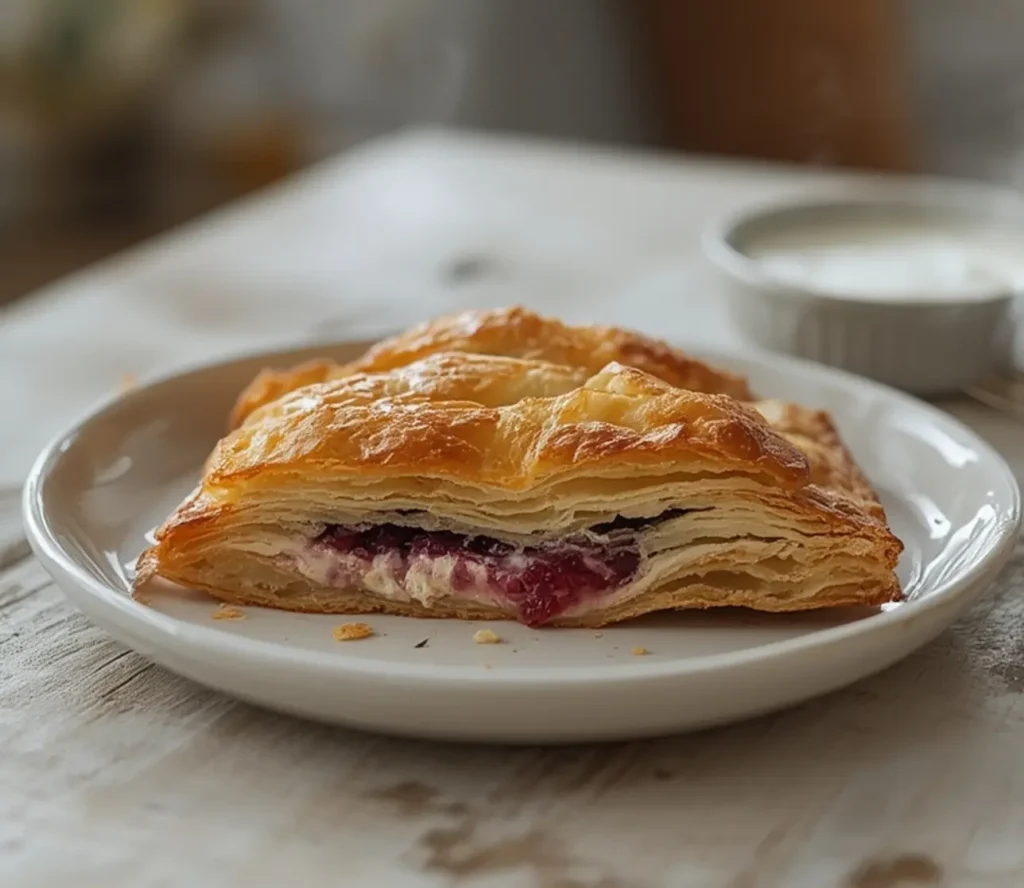 cheap cream cheese cruffins: : Cheap cream cheese cruffins with raspberry filling on a baking sheet