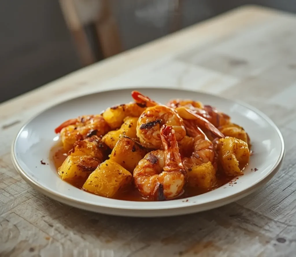 sweet and spicy pineapple shrimp skewers: : Sweet and spicy pineapple shrimp skewers with grilled shrimp and pineapple chunks