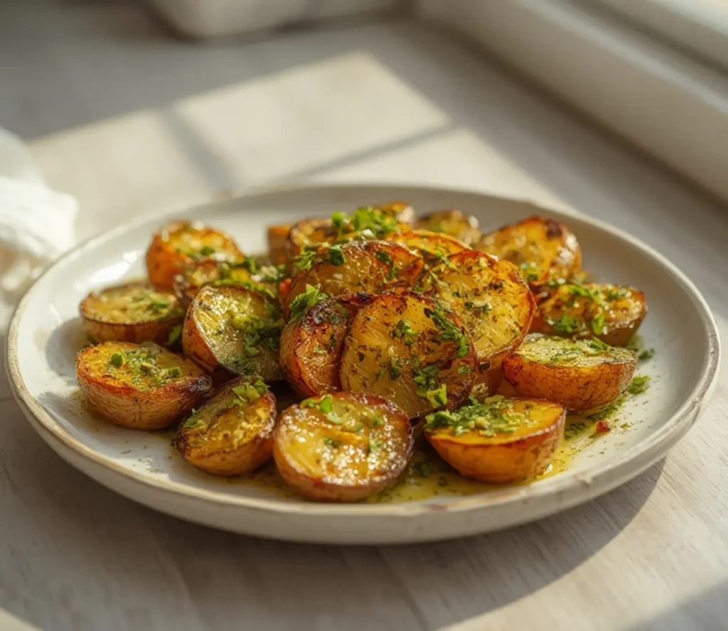 herbed roasted potato salad: : Herbed roasted potato salad with fresh herbs and pistachios for a crunchy bite