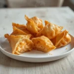 crispy crab rangoon bombs: : Crispy crab rangoon bombs with a creamy filling on a plate