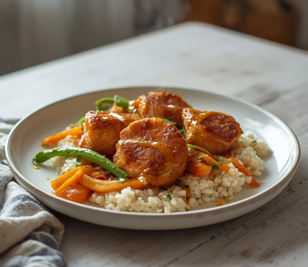 honey garlic salmon bites bowl: : Honey garlic salmon bites bowl with grains and veggies for a healthy meal prep lunch