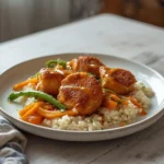 honey garlic salmon bites bowl: : Honey garlic salmon bites bowl with grains and veggies for a healthy meal prep lunch