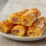 ham and cheese sticks: : Golden ham and cheese sticks with flaky crescent dough and melted cheddar
